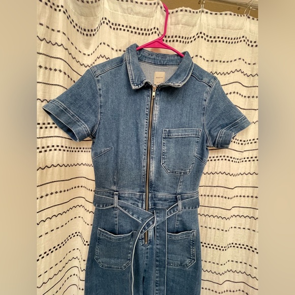 Anthropologie Maeve Colette Size 4 Denim Blue Short-Sleeve Utility Jumpsuit - Picture 2 of 5